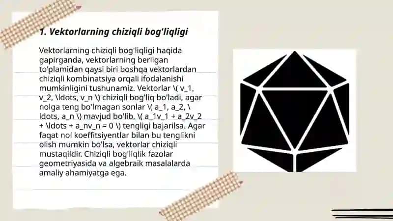 Vektorlarning chiziqli bog’liqligi 3