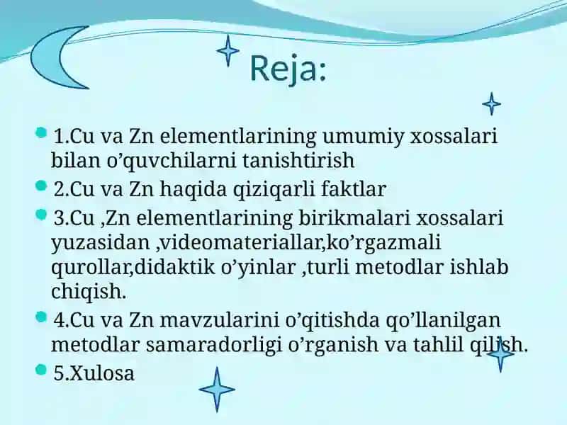 Cu,Zn va uning birikmalarini oʻqitishning vositalarini ishlab chiqish 3