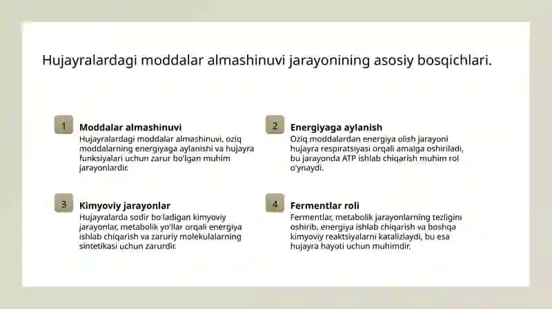 Hujayrada kechadigan moddalar almashinuvi 3