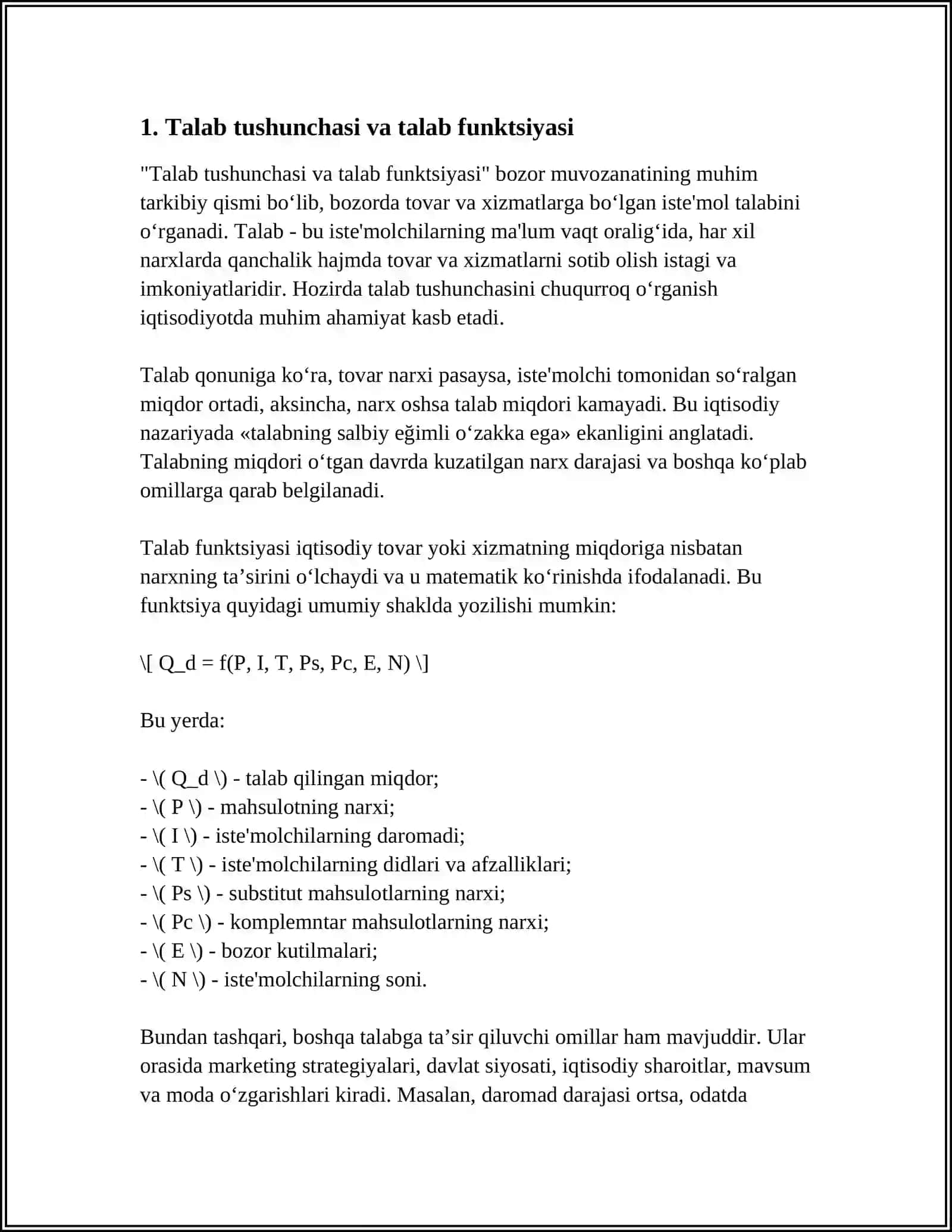 TALAB VA TAKLIF. BOZOR MOVZANATI 3