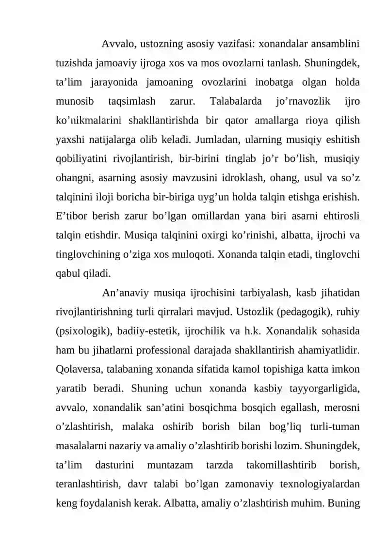 Xonandalarni ansambl ijrochiligiga tayyorlash jarayoni 3