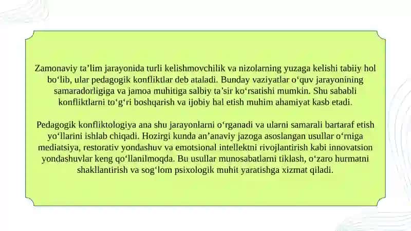 Pedagogik konfliktologiyada innovatsion yondashuvlar slayd 3