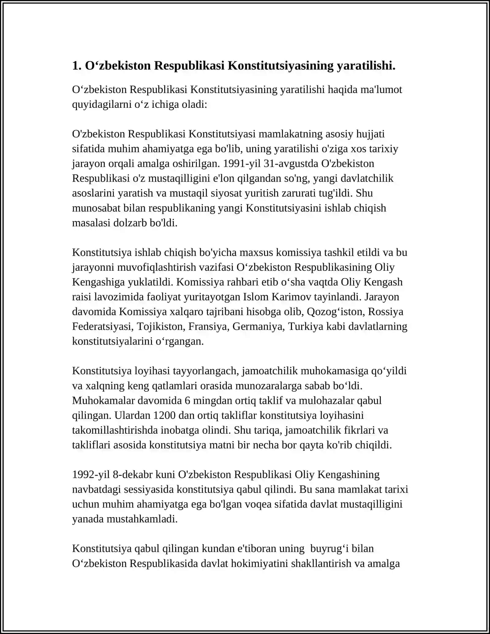 OʻZBEKISTON RESPUBLIKASI KONSTITUTSIYASINING YARATILISH TARIXI 3