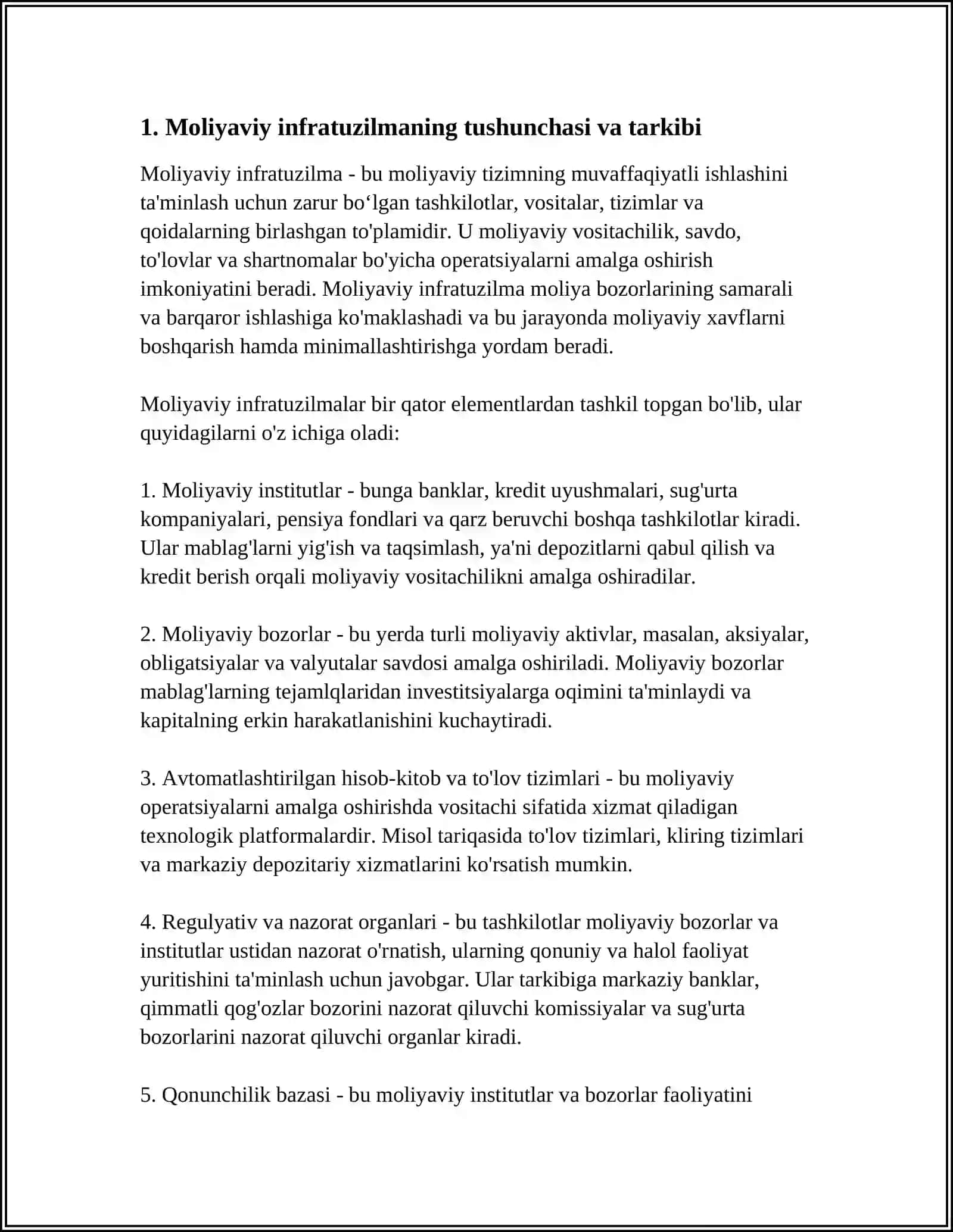 Moliyaviy Infrastruktura va uning elementlari 3