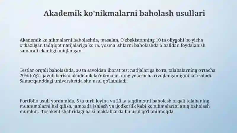 Akademik ko'nikmalar va talabalarning faoliyati 3