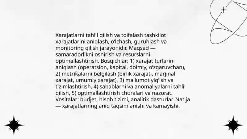 Xarajatlarni optimallashtirish usullari 3