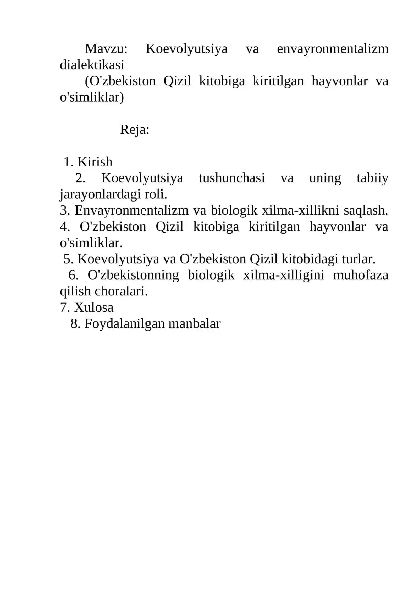 Mavzu: Koevolyutsiya va envayronmentalizm dialektikasi 3