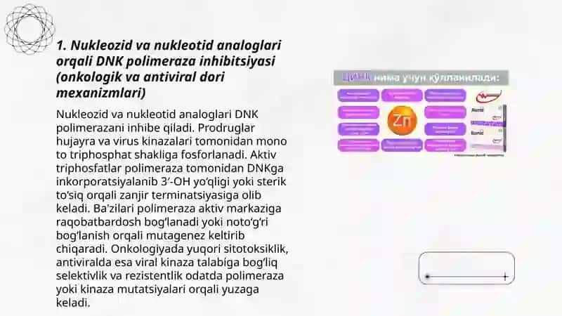 Viruslarga va oʻsmalarga qarshi dori vositalarning taʼsir mexanizmi(DNK va RNK fermentlariga nisbatan) 3
