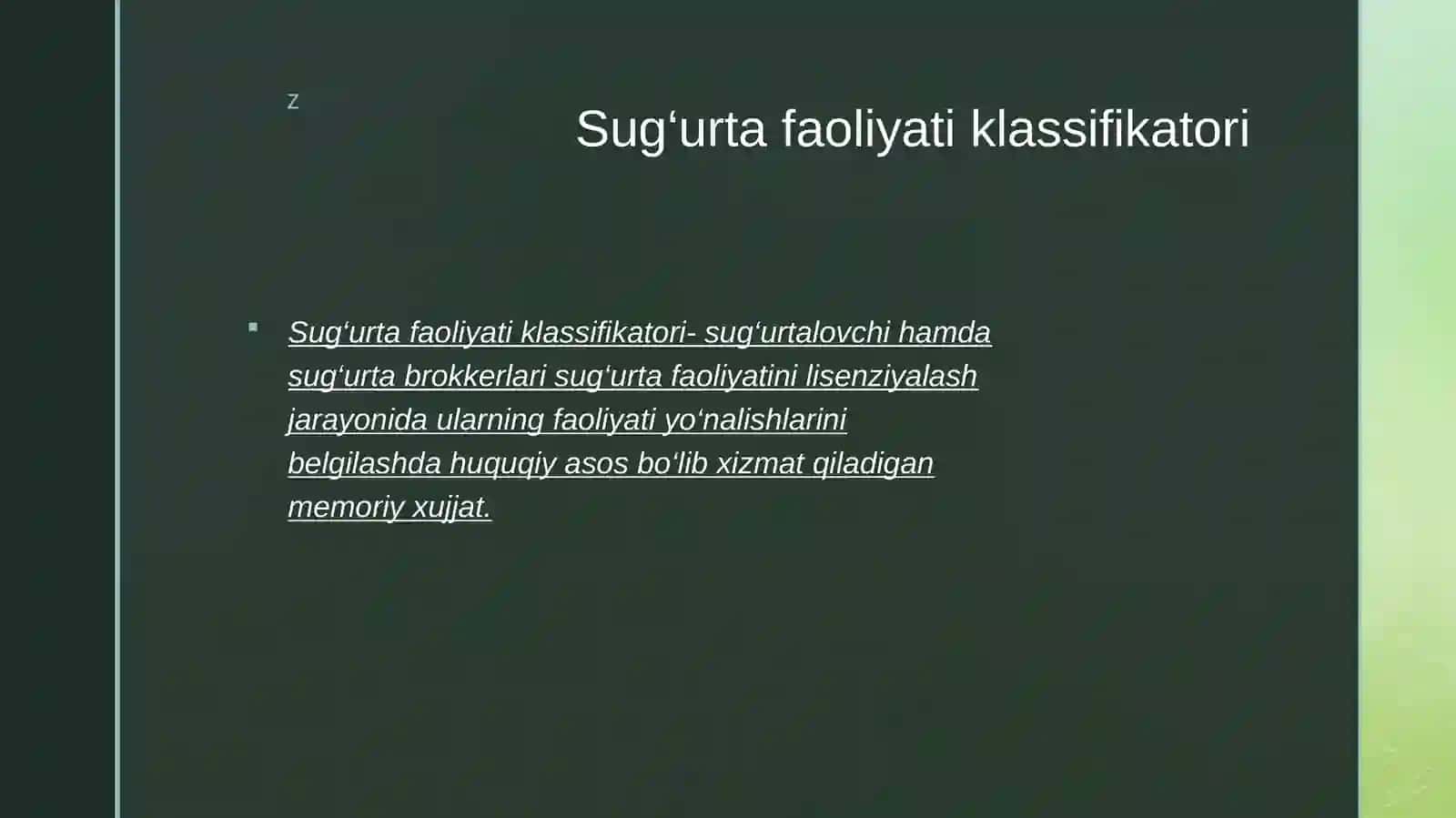 Sug‘urta faoliyati klassifikatorining tarkibi va uning tasdiqlanishi 3