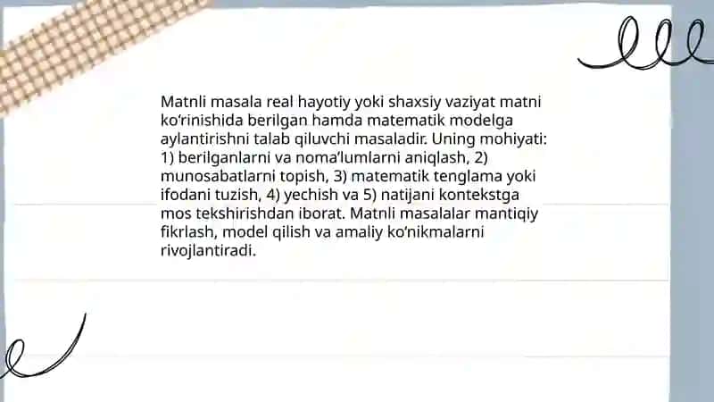 Matnli masala tushunchasi va uni yechish 3