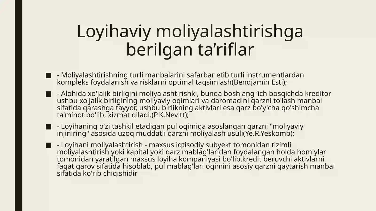 Investitsiyalarni loyihaviy moliyalashtirish 3