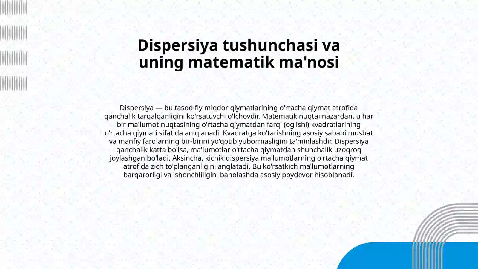 Dispersiya va Standart Og'ish 3