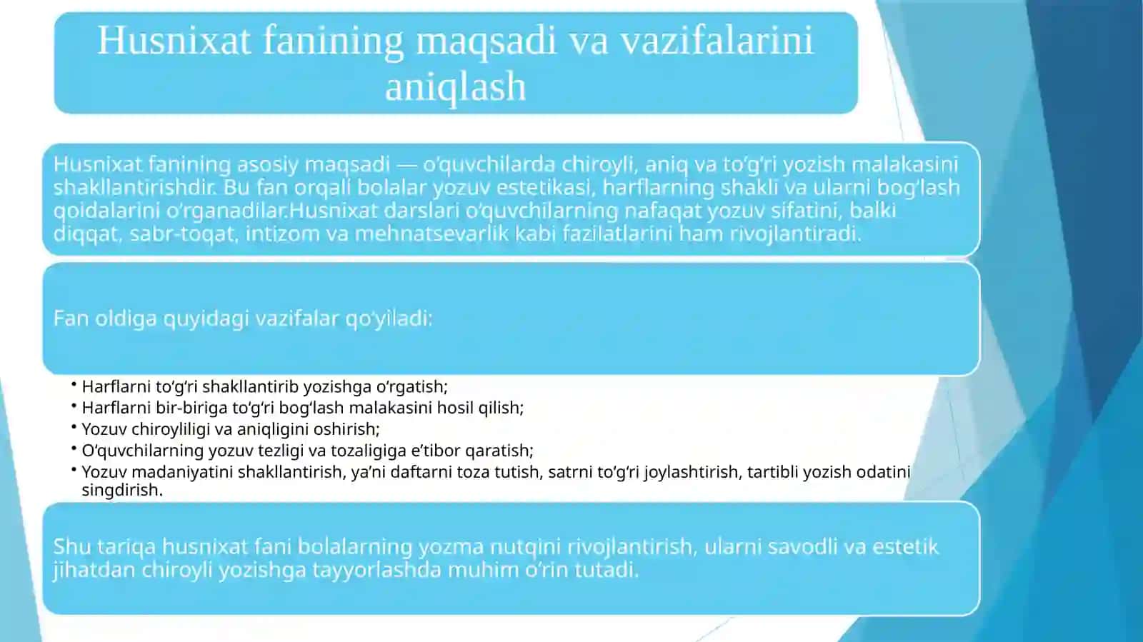Husnixatdarslariga qoʻyiladigantalablar 3