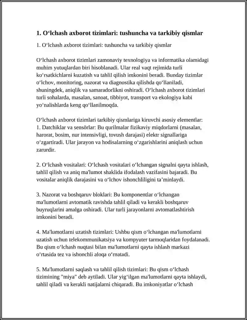 O‘LCHASH AXBOROT TIZIMLARI 3