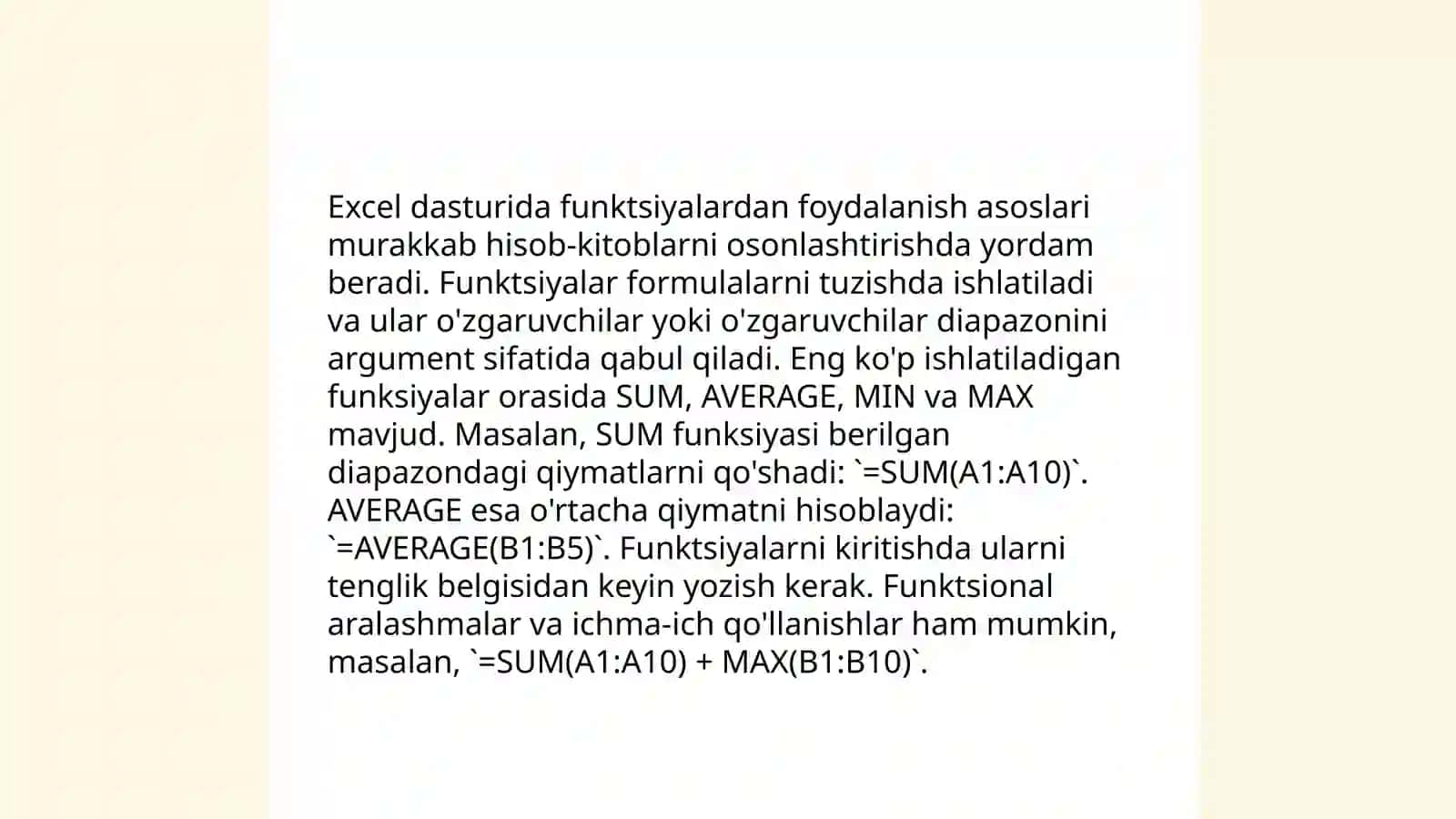 Excel dasturida funktsiyalardan foydalanish asoslari 3