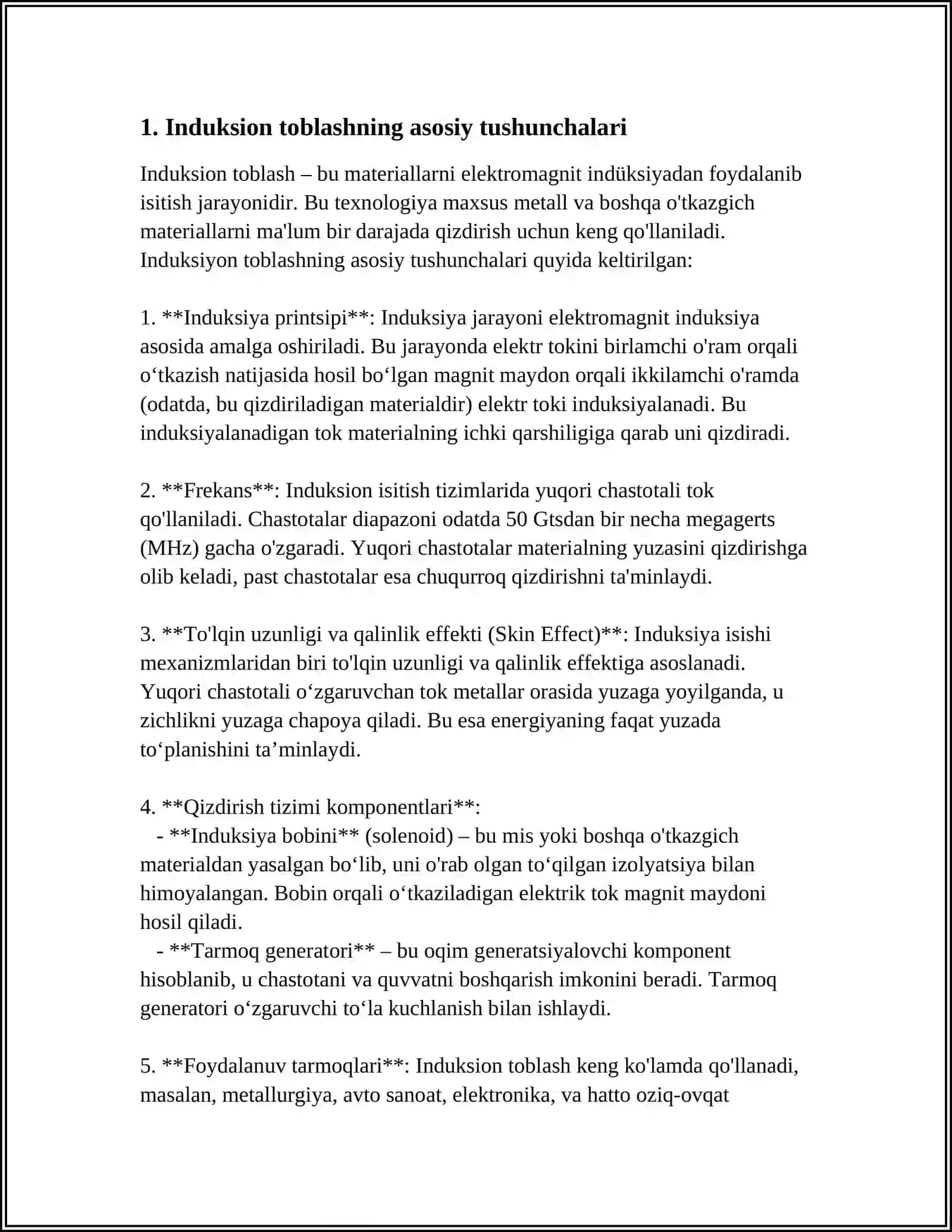 INDUKSION TOBLASH VA UNI MASHINASOZLIKDA QO'LLANILISHI 3