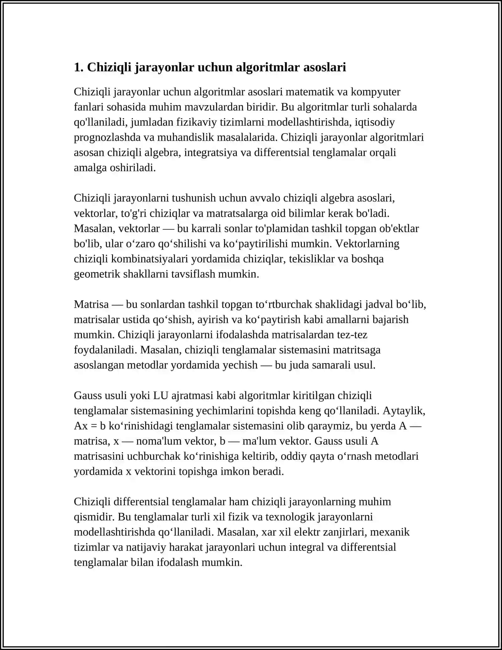 CHIZIQLI JARAYONLAR UCHUN ALGORITMLAR TUZISH 3
