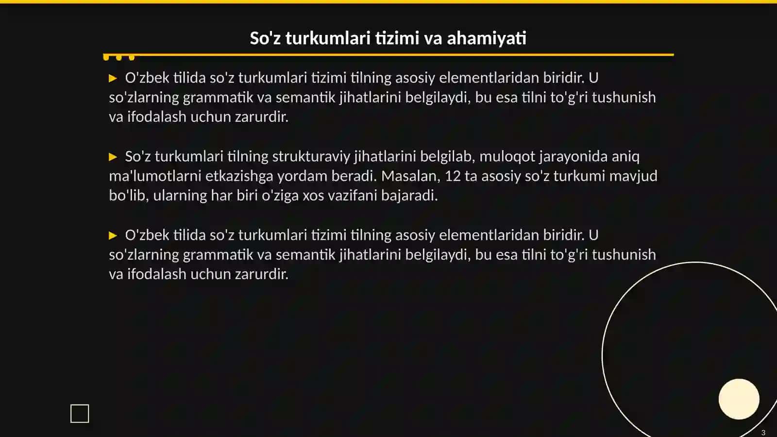 O'zbek tilida so'z turkumlari 3