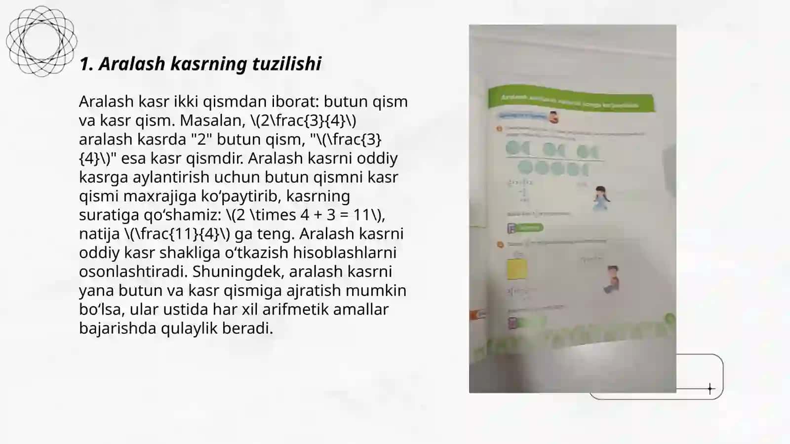 Aralash kasrni natural songa ko‘paytirish 3