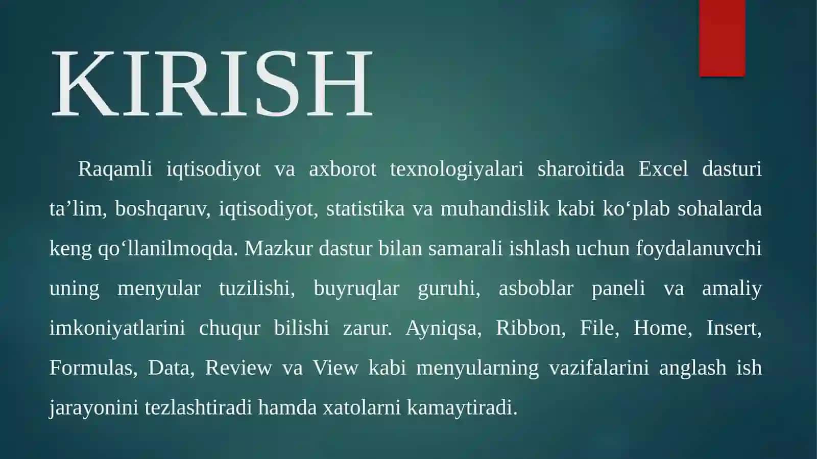 Excel dasturi menyular bilan ishlash 3