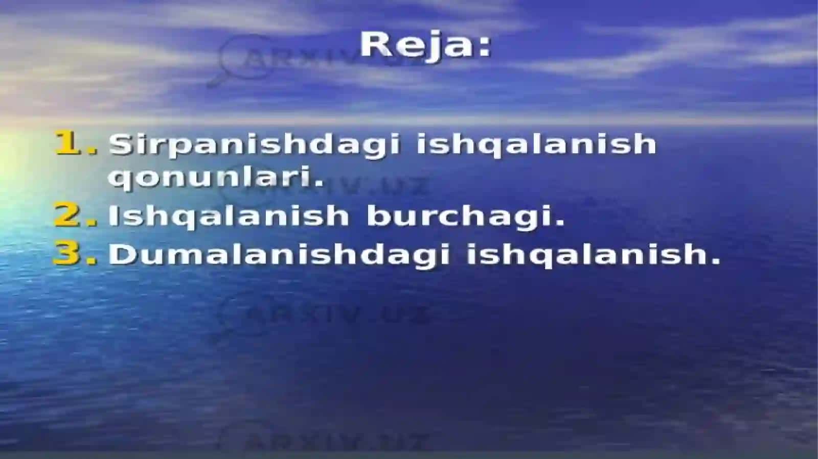 Nazariy mexanika fanidan. Ishqalanish Kuchi 3