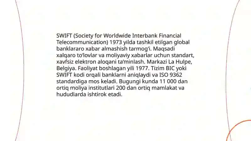 SWIFT - xalqaro toʻlov tizimi 3