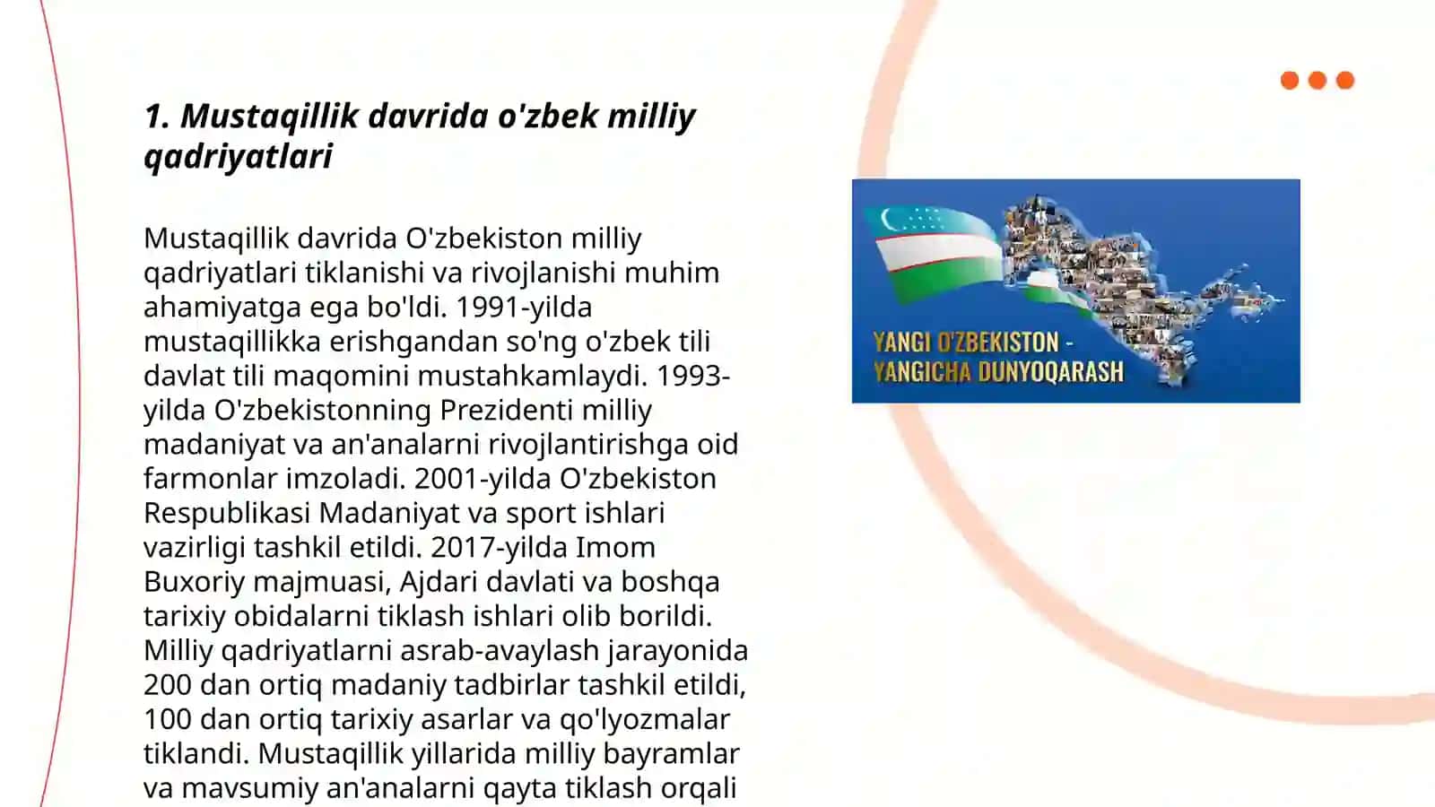 Mustaqillik yillarida o'zbekistondagi ma'naviy va madaniy taraqqiyot 3