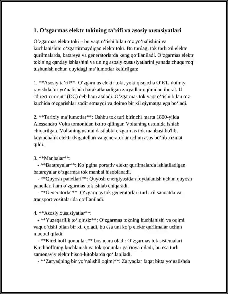 OʻZGARMAS ELEKTR TOKLARI 3