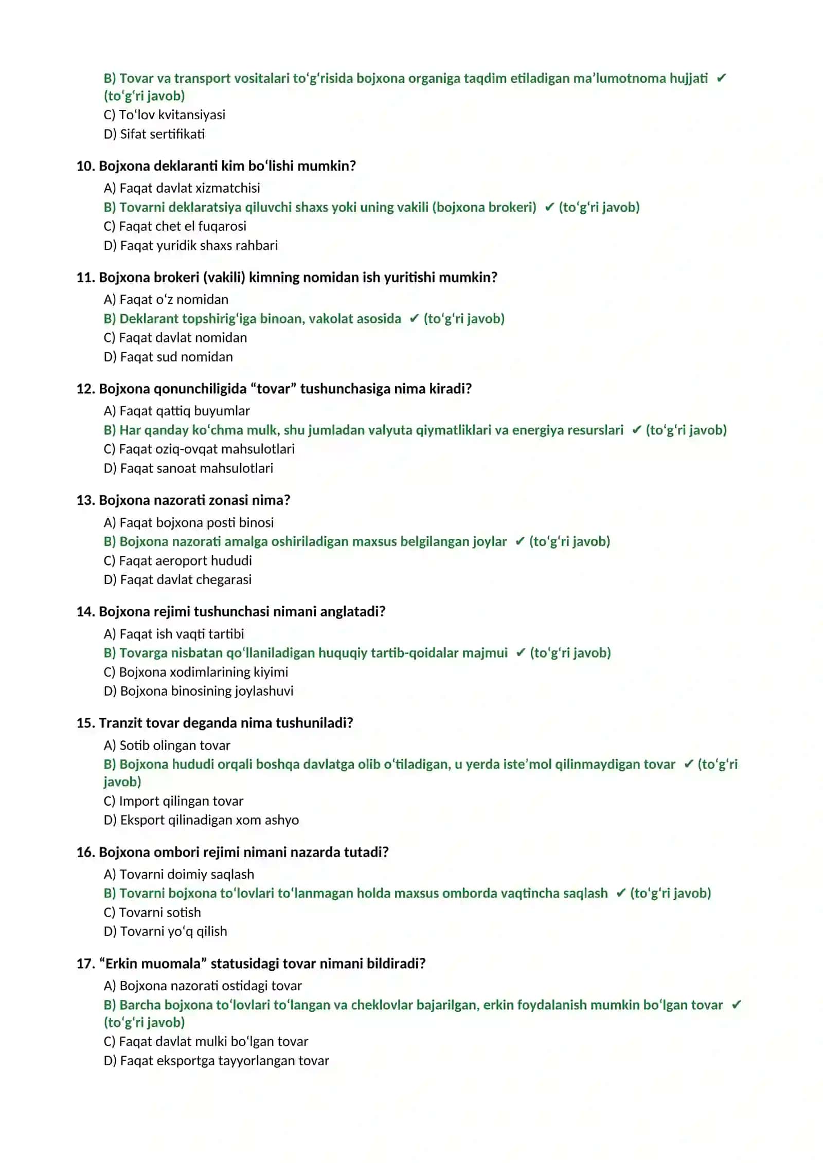 Bojxona test savollari yangi javoblari bilan 3
