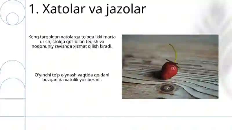 Stol tennisi o'yini qoidalari 3