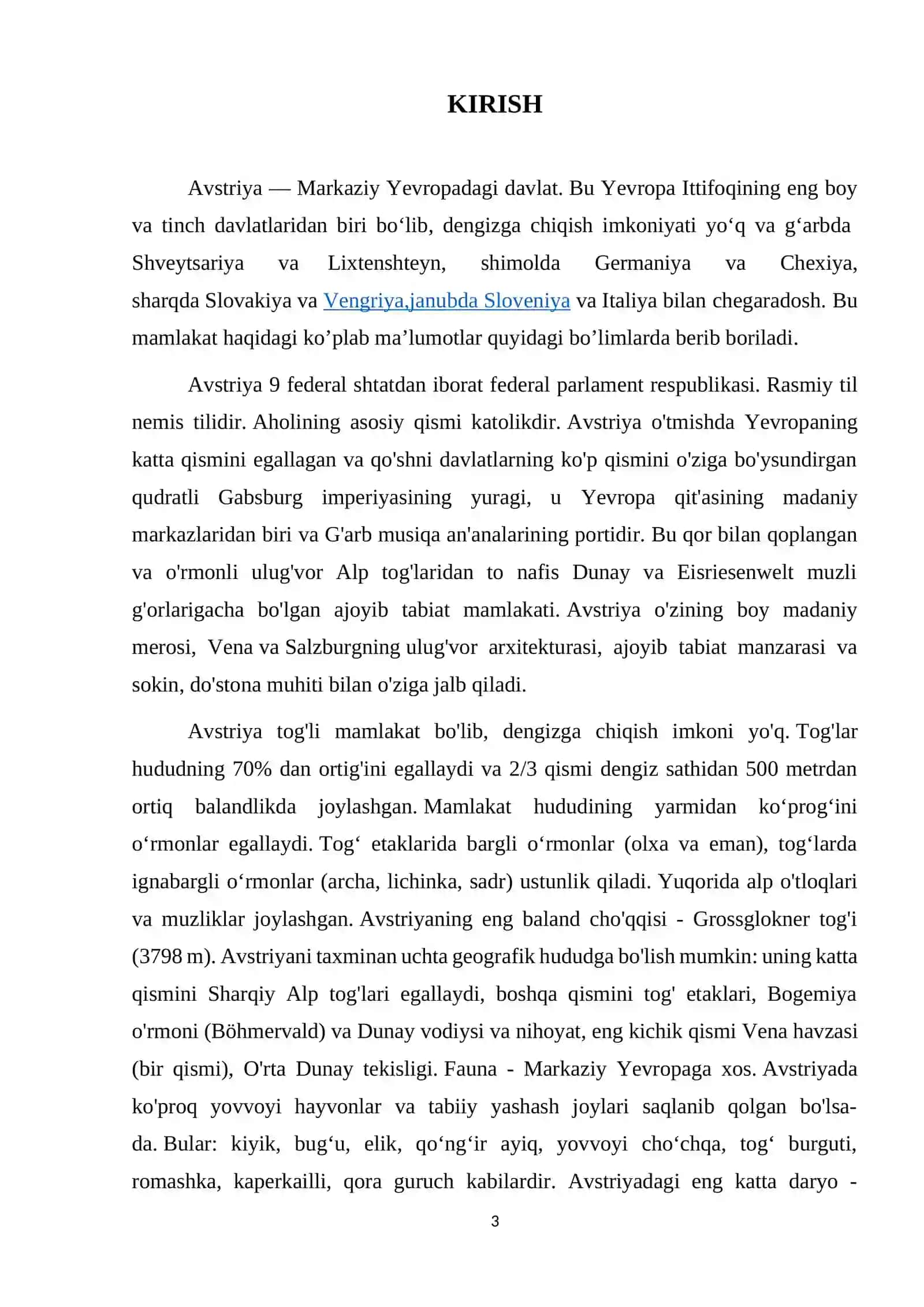 Avstriya – federativ respublikasi. Tabiiy – geografik o’rni, ijtimoiy – iqtisodiy tuzulishi 3