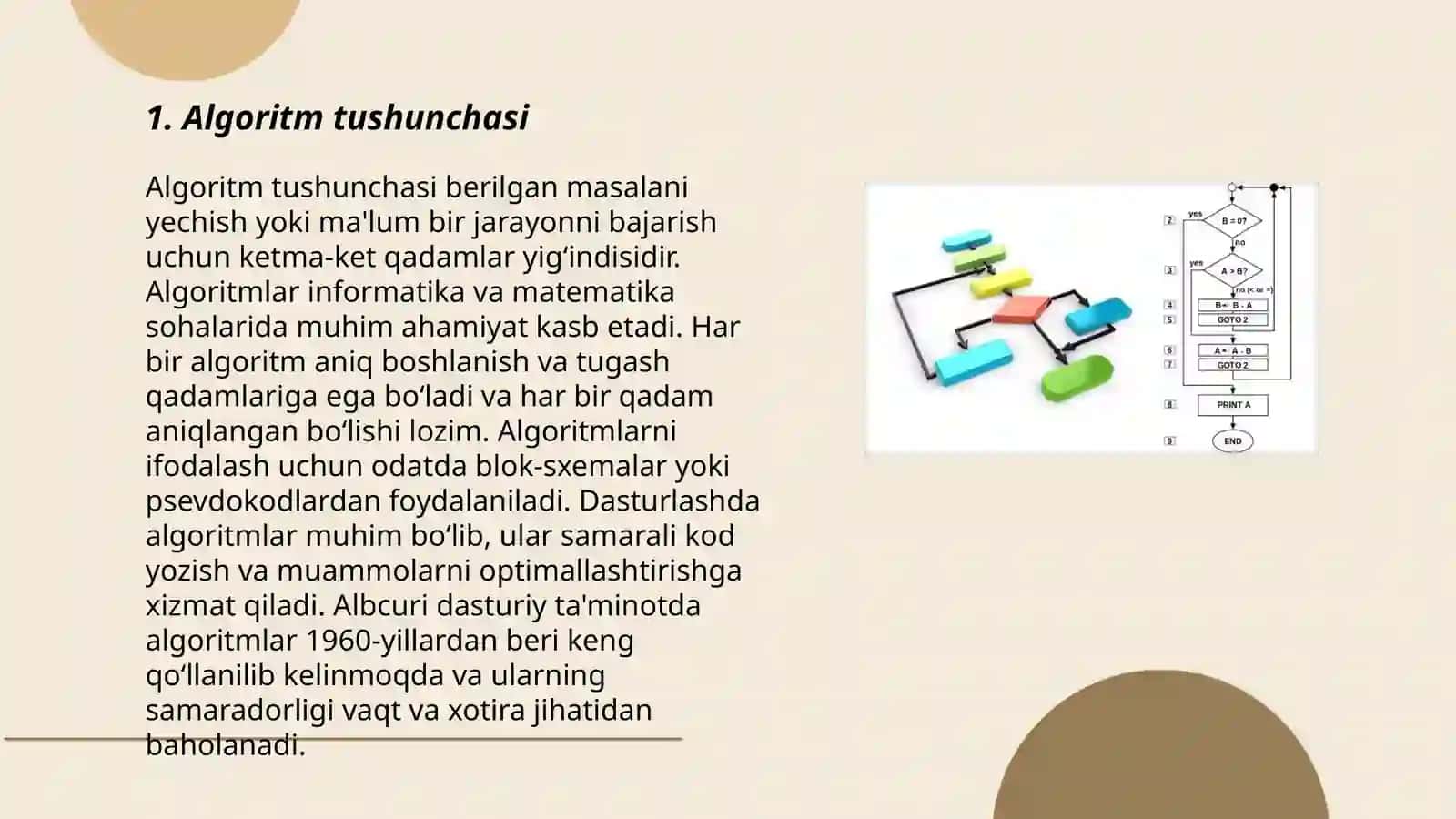Algoritm, algoritmning tasvirlash usullari va xossalari 3