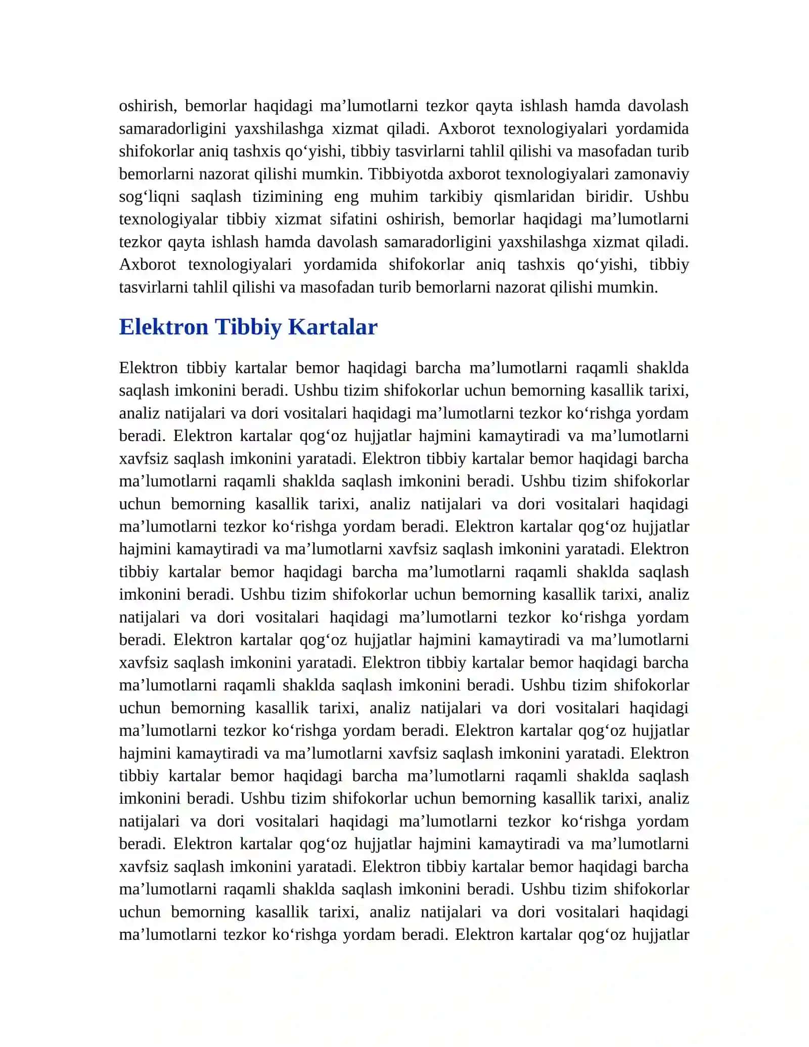 TIBBIYOTDA AXBOROT TEXNOLOGIYALARI ELEKTRON DARSLIK 3