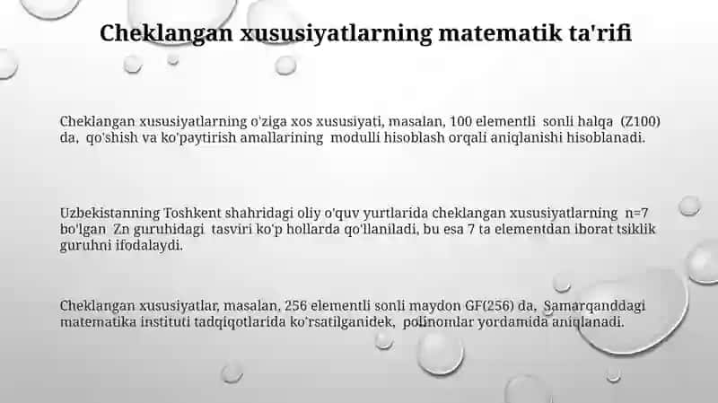 Tanlanmaning sonli xarakteristikalari 3