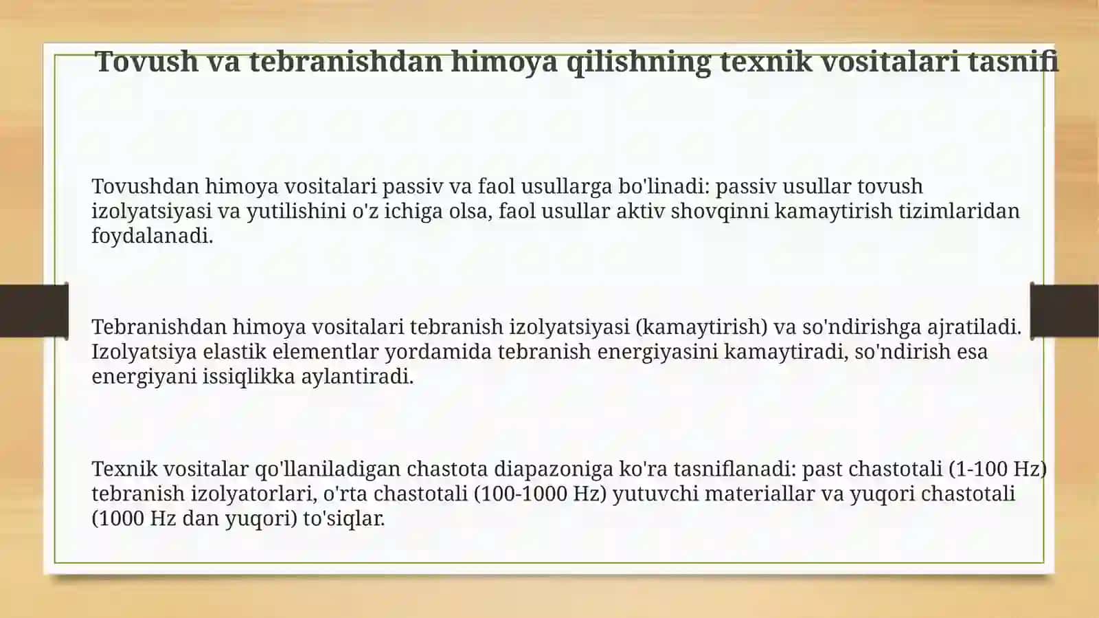 Tovush va tebranishdan himoya qilishning texnik vositalari 3