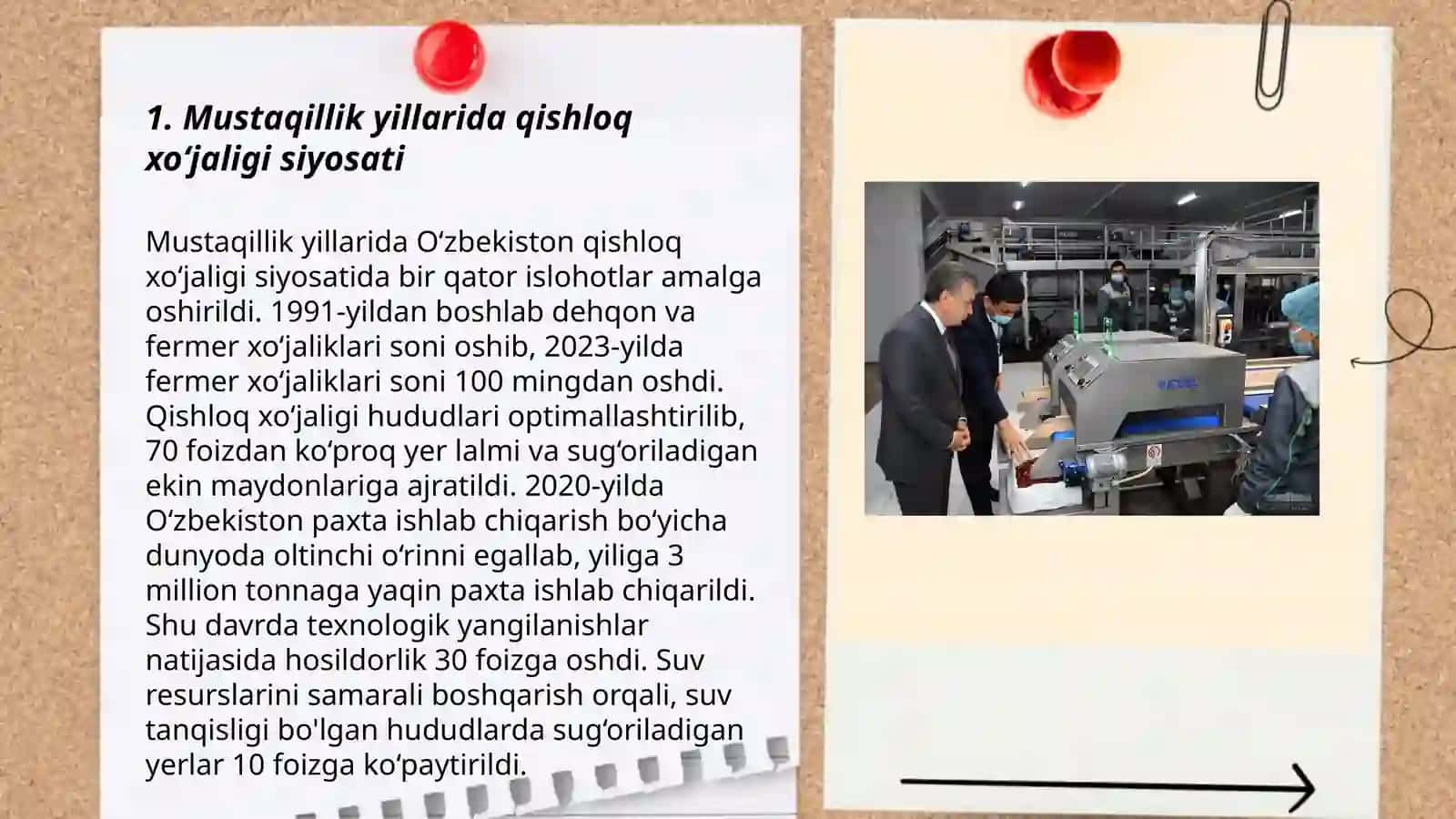 Mustaqillik yillarida qishloq xoʻjaligi va sanoat sohasidagi oʻzgarishlar 3