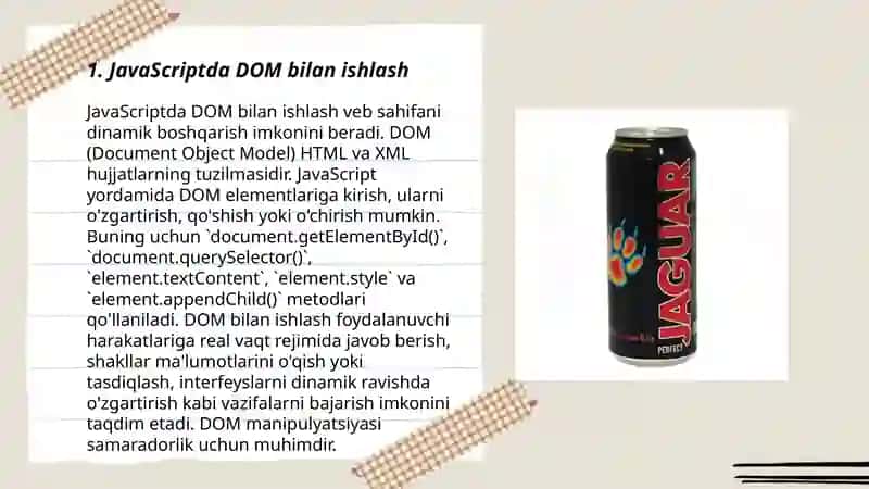 Java Scpt dasturi yordamida web sahifa yaratish va bizash 3