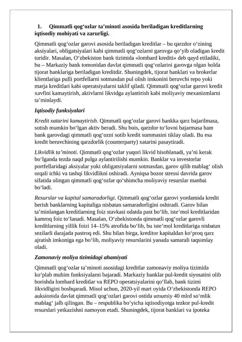 Qimmatli qog'ozlar ta'minoti asosida beriladigan qog'ozlar 3
