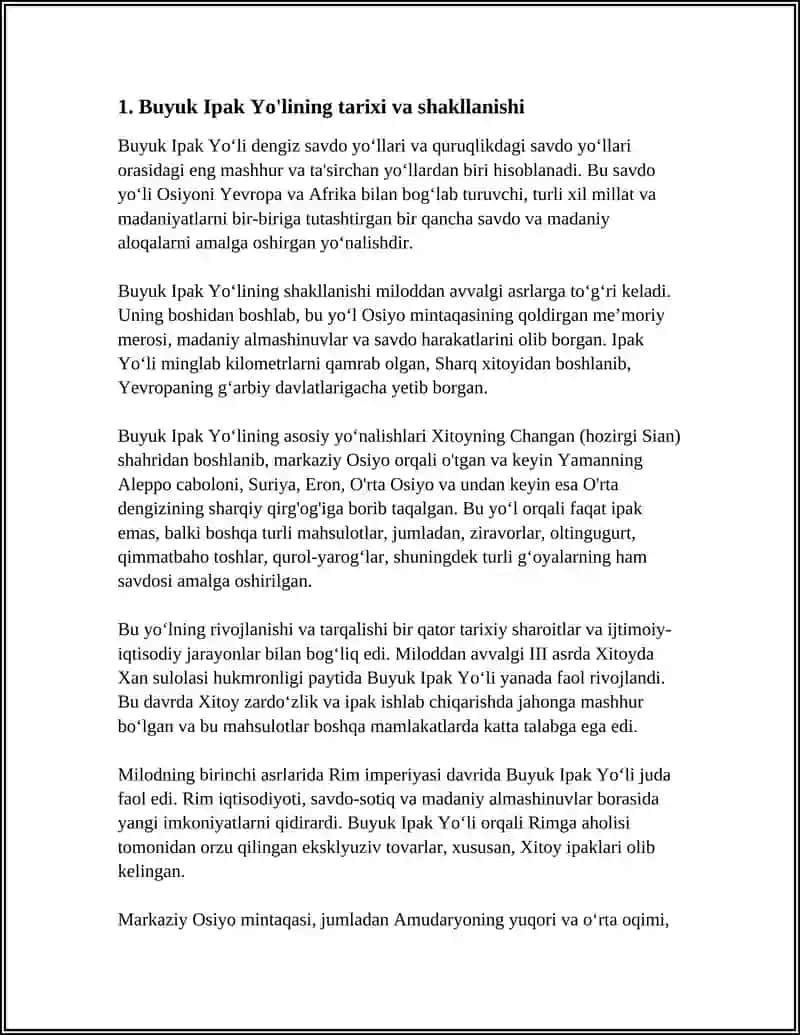 BUYUK IPAK YOLI VA UNING INSONIYAT TARIXIDAGI O'RNI 3