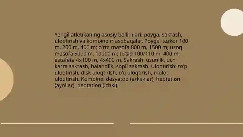 Yengil atletika bo'limlari va uning turkumlanishi 3