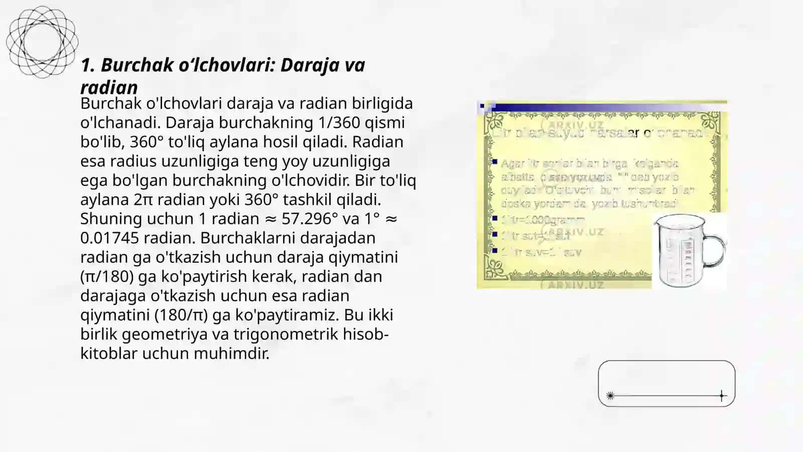 Burchak o'lchovlari turlari 3