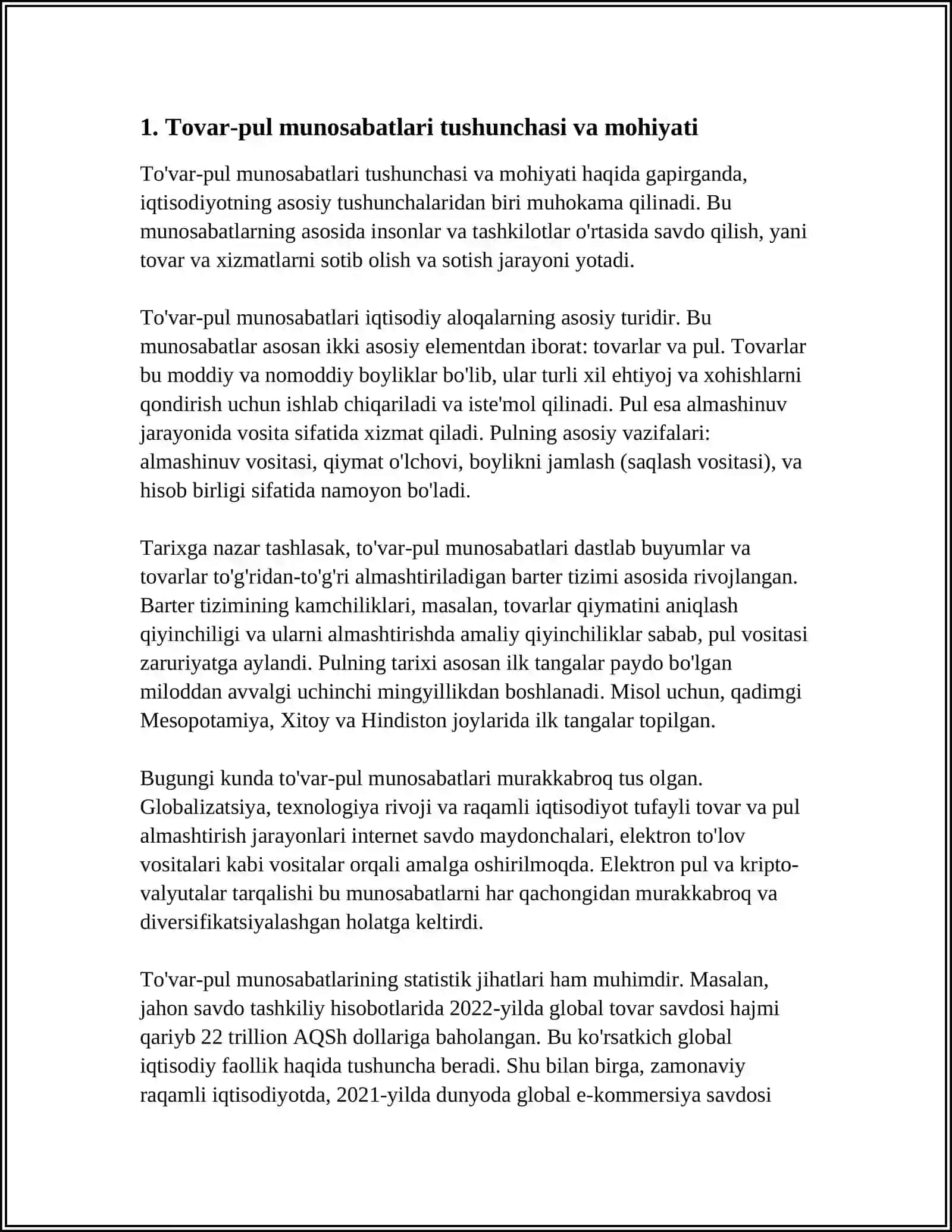 TOVAR -PUL MUNOSABATLARI RIVOJLANISHI 3