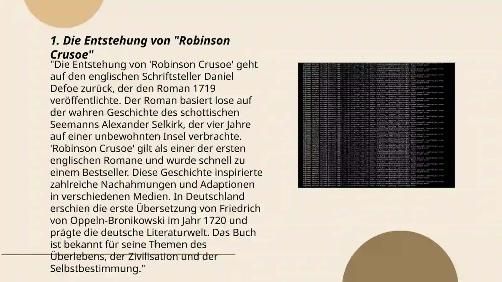 Daniel Defo und sein werk,, Robinson Kruso 3