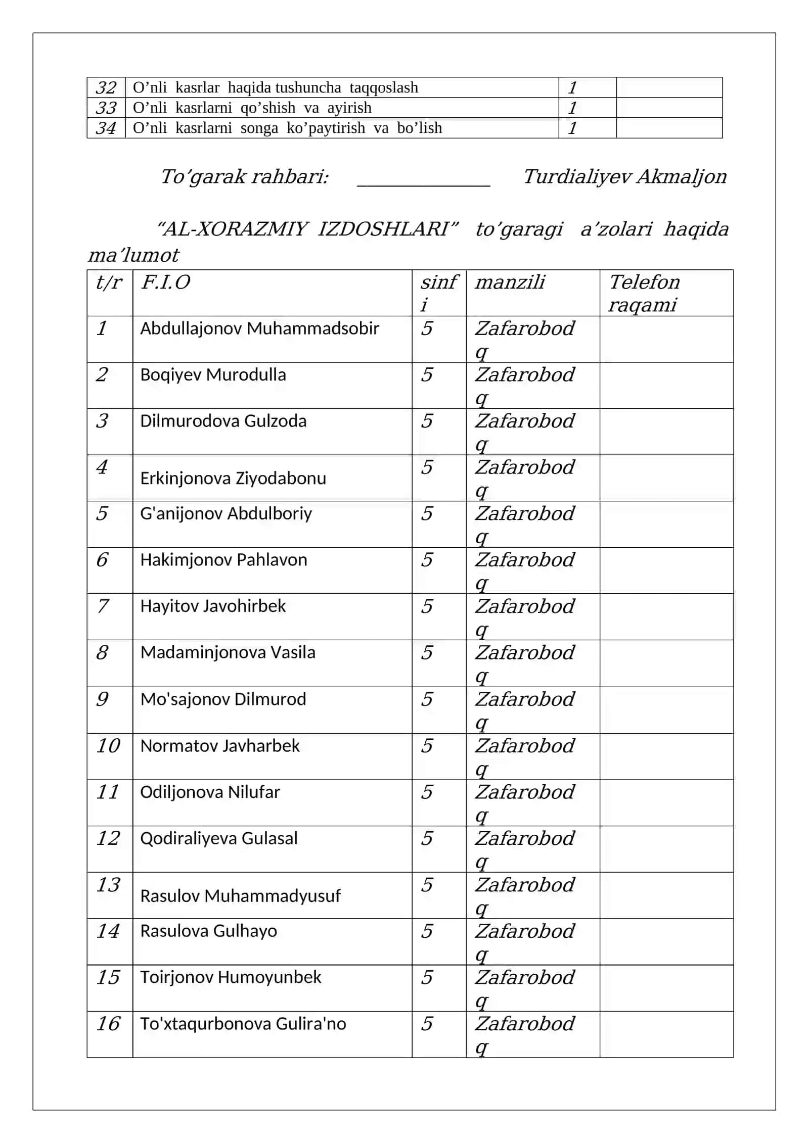 Matematika fani o’qituvchisi 3
