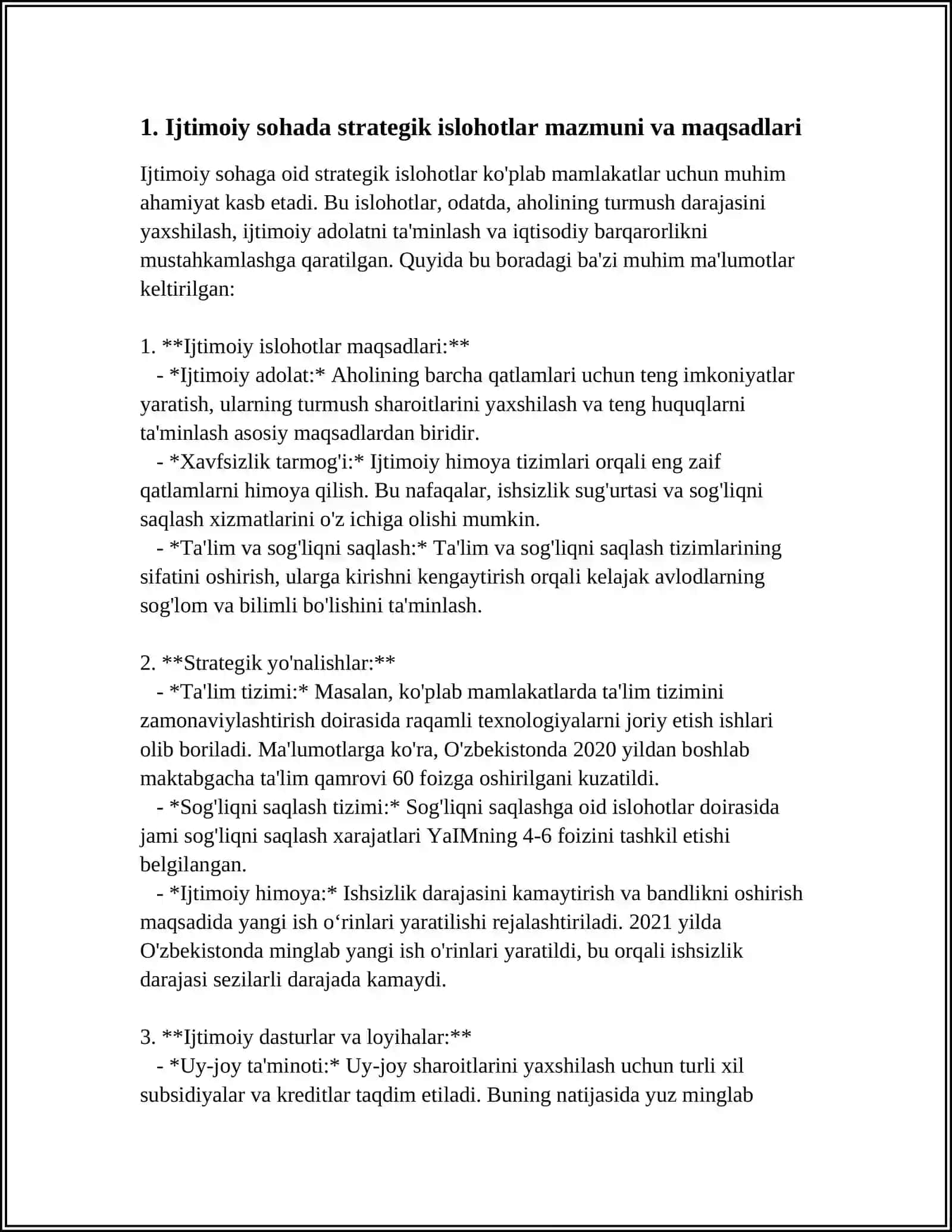 O‘ZBEKISTONDA IJTIMOIY SOHADA AMALGA OSHIRILAYOTGAN O‘ZGARISHLAR MAZMUN VA MOHIYATI 3