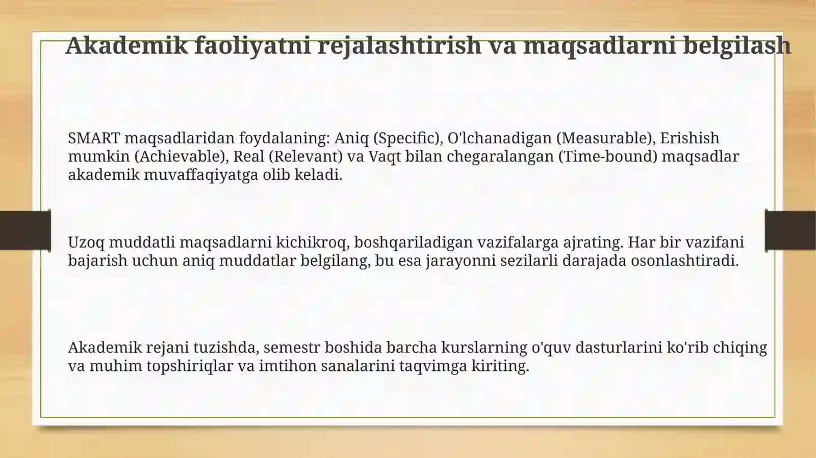 Shaxsiy akademik faoliyatni tashkil etish 3