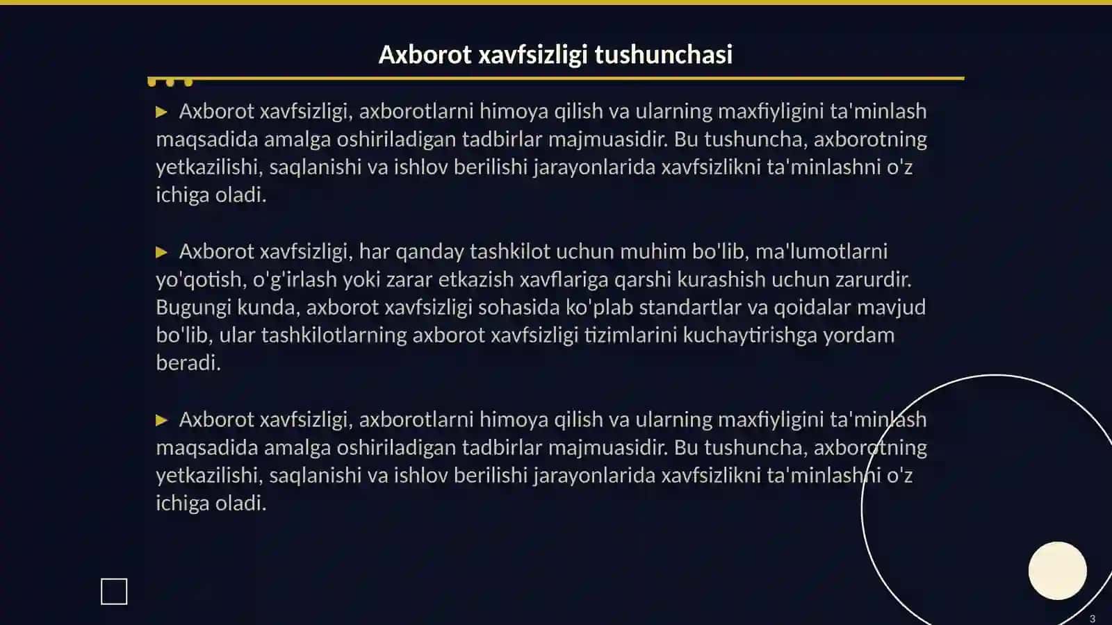 Axborot xavfsizligi va himoyalash usullari 3