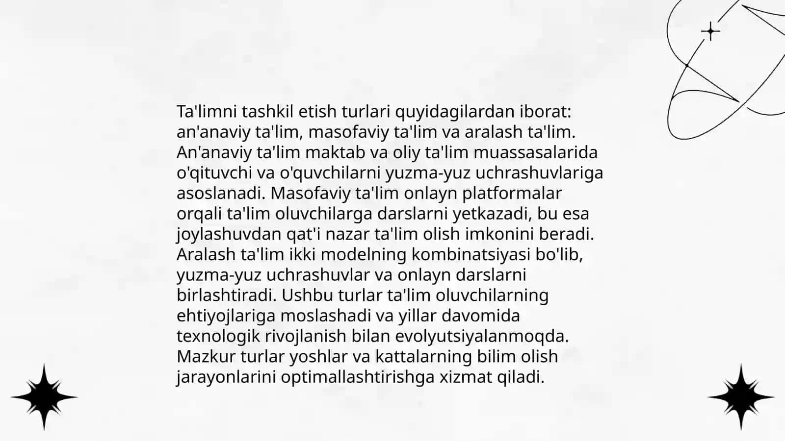 Ta'limni tashkil etish turlari va shakllari 3