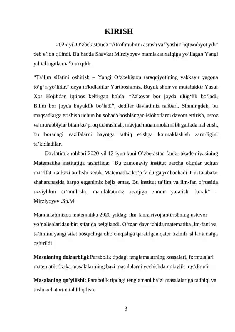 Parabolik tipdagi tenglamalar uchun chegaraviy masalalar 3