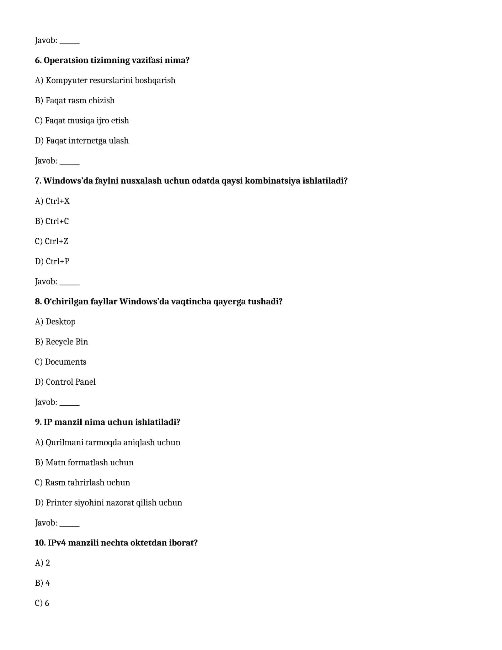 INFORMATIKA ATTESTATSIYASI 3